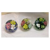  Lot 422 (3) St. Clair vintage hand blown art glass paperweights, two are Maude and bob