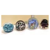  Lot 433 (4) Vintage hand blown art glass paperweights, couple are signed