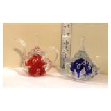  Lot 442 (2) St. Clair vintage hand blown art glass paperweight tea pots