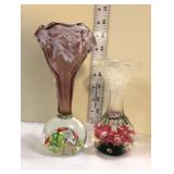  Lot 445 (2) Vintage hand blown art glass vase paperweights, 1 St. Clair, 1 unreadable