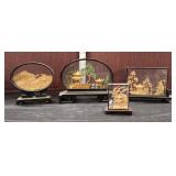  Lot 496 (4) Chines Vintage carved cork art dioramas in various sizes
