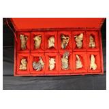  Lot 500 Vintage set of 12 hand carved Asian miniature animals in original presentation box