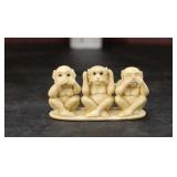  Lot 504 Vintage hand carved and signed Asian miniature monkeys see, hear, speak no evil