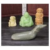  Lot 506 (4) Asian hand carved vintage figures, one Asian believed to be jade but has cracks