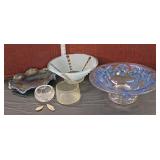  Lot 517 (7) vintage glass including carnival, 11" lamp shade, and small bowls with 2 arrow heads