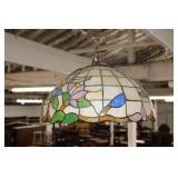  Lot 520 Vintage flower stained lead glass hanging shade, no damage seen, suggest rewiring