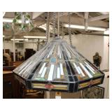  Lot 521 Vintage arts and crafts style stained lead glass hanging light fixture, no damage seen, sug