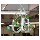  Lot 522 Vintage metal flowered hanging light fixture, no damage seen, suggest rewiring