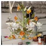  Lot 523 Petite vintage bent metal flower hanging light fixture, no damage seen, suggest rewiring