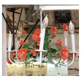  Lot 524 Vintage bent metal flower hanging light fixture, no damage seen, suggest rewiring