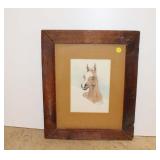  Lot 527 Vintage print of horse in rustic oak frame signed Larry Schultz, approx. 15"w x 18"h framed