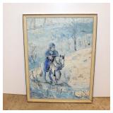 Lot 531 Vintage oil on board painting of horse and rider in snow storm in original frame artwork 20