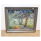  Lot 538 Vintage oil on canvas out door scene, signed P. Doule 88