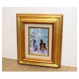  Lot 551 Vintage signed Italian decorative tile of winter scene by Lucey framed artwork