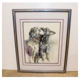  Lot 552 Vintage large water color style of whippets, signed Ratalia framed artwork