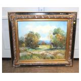  Lot 554 Vintage oil on canvas in fancy gold and black frame, outdoor scene