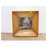  Lot 555 Mid century oil on board, approx. 9"x9" in maple frame