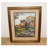  Lot 568 Mid century water color style artwork in original frame called the Old Main signed J.R. Ham