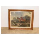  Lot 571 Vintage print of fox hunt scene in oak frame artwork