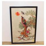 Lot 576 Vintage handmade Asian silk under glass in frame of peacock