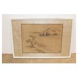  Lot 578 Vintage signed Asian boat scene print framed artwork