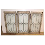 Lot 585 (3) semi antique leaded glass windows, as is, approx. 20" x 2 1/2" x 43"