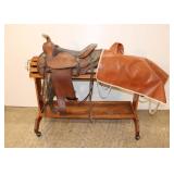  Lot 593 Simco #4030 16" leather western saddle black and brown with saddle cover (Stand in Photo NO