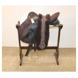  Lot 596 Wintec sport "13 riding saddle, neoprene brown and black leather and pad (Stand in Photo NO