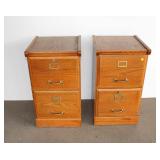  Lot 612 Pair of oak 2 drawer file cabinets needs TLC