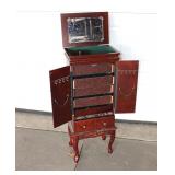  Lot 621 Contemporary mahogany finish jewelry chest needs TLC