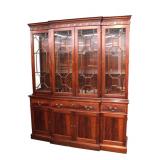  Lot 500 Stickley solid burl mahogany 2pc 4 door china cabinet on 3 drawer 4 door buffet base