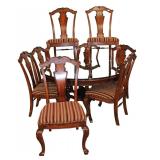  Lot 508 Stanley Furniture 9pc burl mahogany 60" diameter dining room table with custom glass top, 8