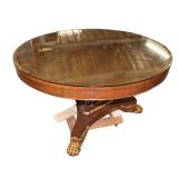  Lot 510 Baker Regency style 54" diameter banded mahogany center/dining table with custom glass top