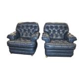  Lot 539 Pair of Vintage blue leather style button tuft club chairs by Bench Craft