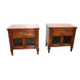  Lot 552 Pair of White Furniture Company wire front 1 drawer 2 door walnut nightstands