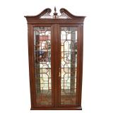  Lot 555 Beautiful Harden 2 door mirror back mahogany display curio with pierced carved top and glas