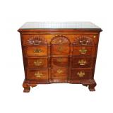  Lot 557 Thomasville shell carved block front 4 drawer bachelor chest with custom glass top