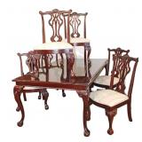  Lot 560 Beautiful Thomasville banded burl mahogany Chippendale style ball/claw dining room table wi