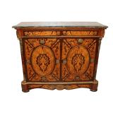  Lot 568 French style inlaid marble top 2 drawer 2 door console