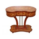  Lot 569 Inlaid French style 1 drawer harp base lamp table