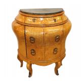  Lot 570 Burl walnut Demilune 3 drawer marble top chest