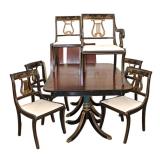  Lot 628 Vintage Asian decorated 7pc dining room set with 3 leaves
