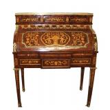  Lot 632 Nice French style inlaid cylinder roll desk with applied bronze