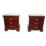 Lot 635 Traditional mahogany 2 drawer nightstands with glass tops