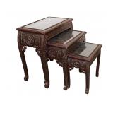  Lot 645 Nice 3pc set of Vintage Asian carved glass top nesting tables
