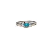  Lot 696 .30 turquoise and white sapphire sterling silver ring approx. size 7