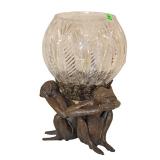  Lot 719 Leaded crystal bowl sitting on 3 bronze monkeys