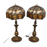  Lot 739 Pair of Vintage fancy slag glass lamps