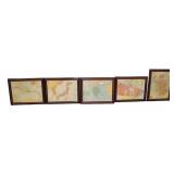  Lot 762B Group of 5 mahogany finish frame of maps