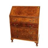  Lot 766 Vintage burl banded walnut slant front secretary desk